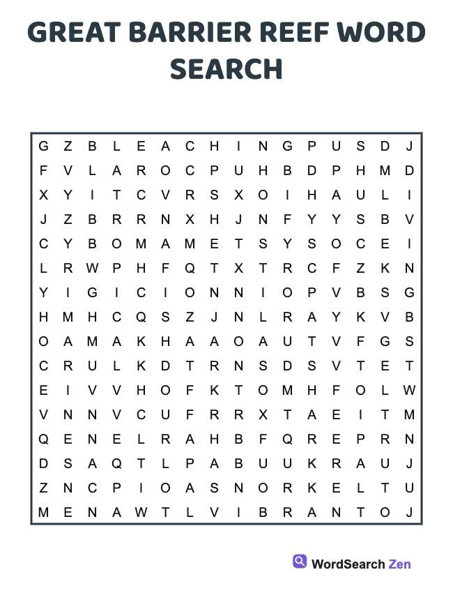 Great Barrier Reef Word Search