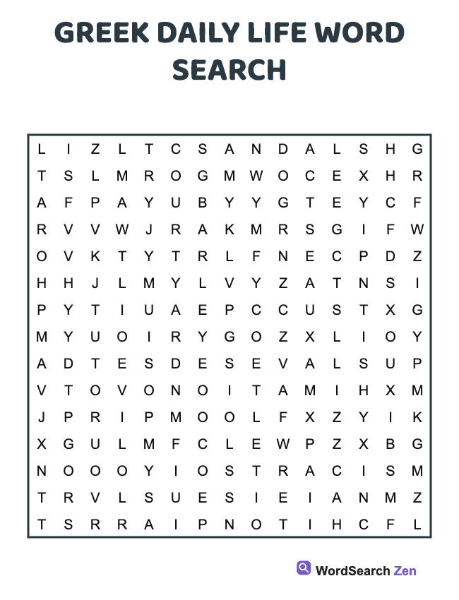 Greek Daily Life Word Search