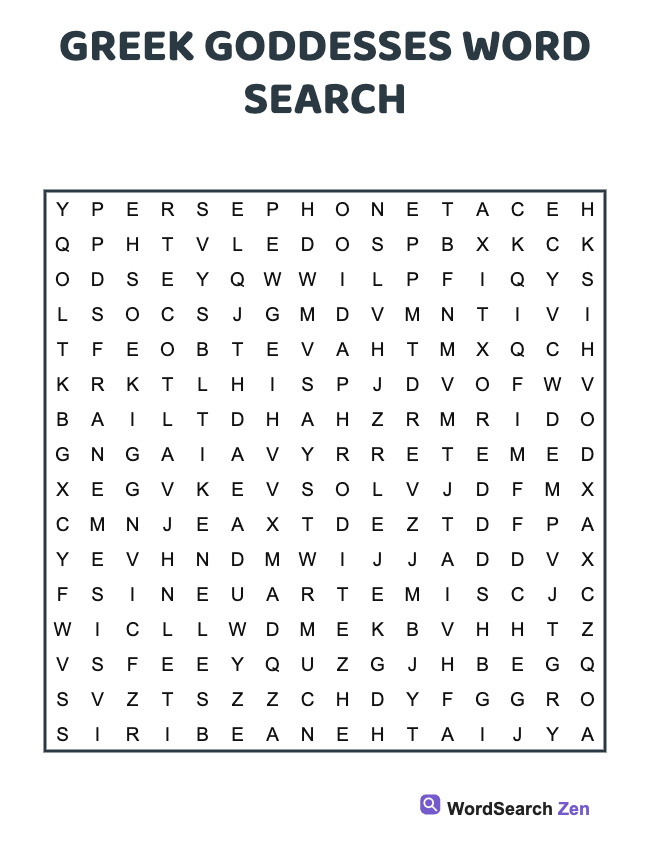 Greek Goddesses Word Search