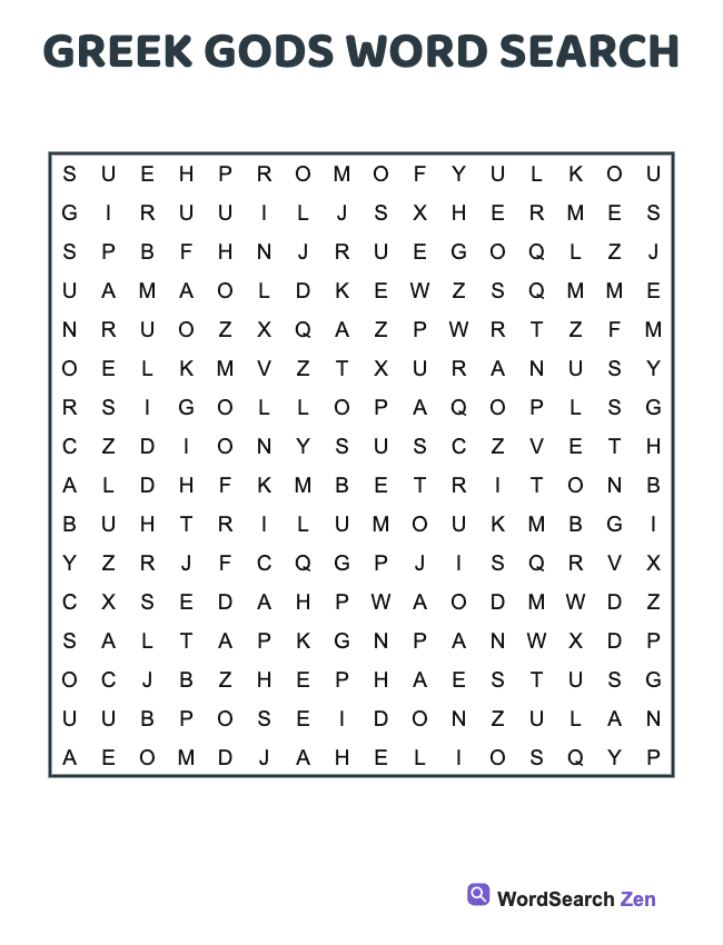 Greek Gods Word Search