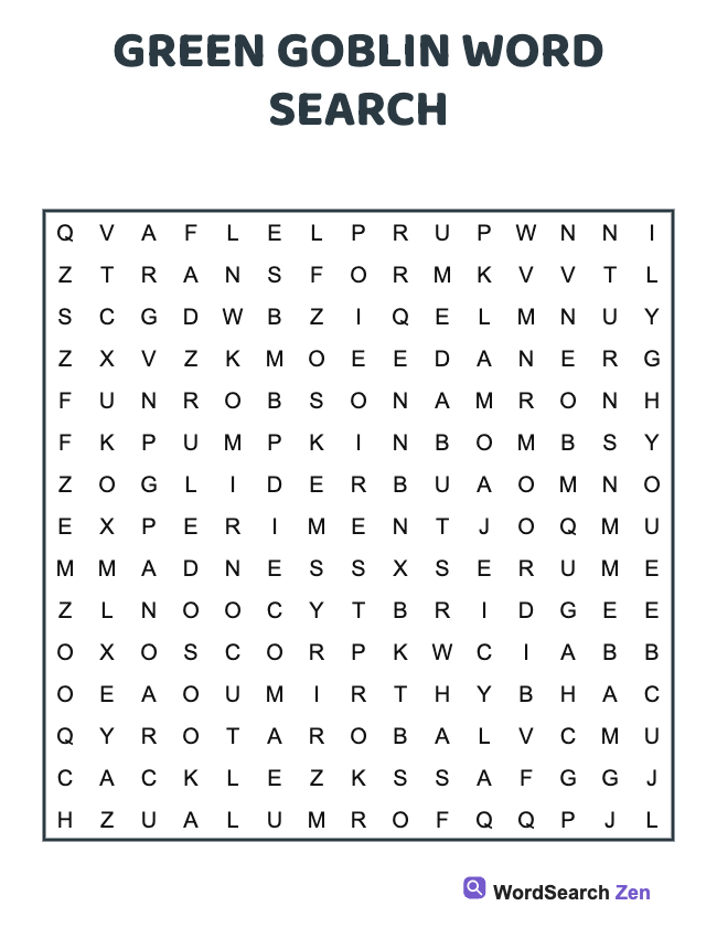 Green Goblin Word Search