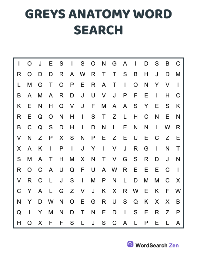 Greys Anatomy Word Search