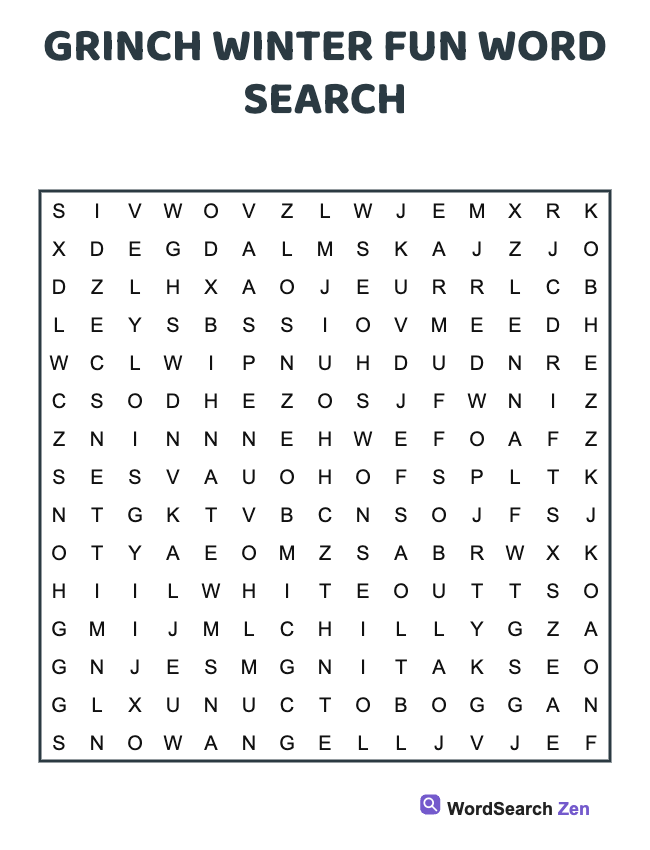 Grinch Winter Fun Word Search