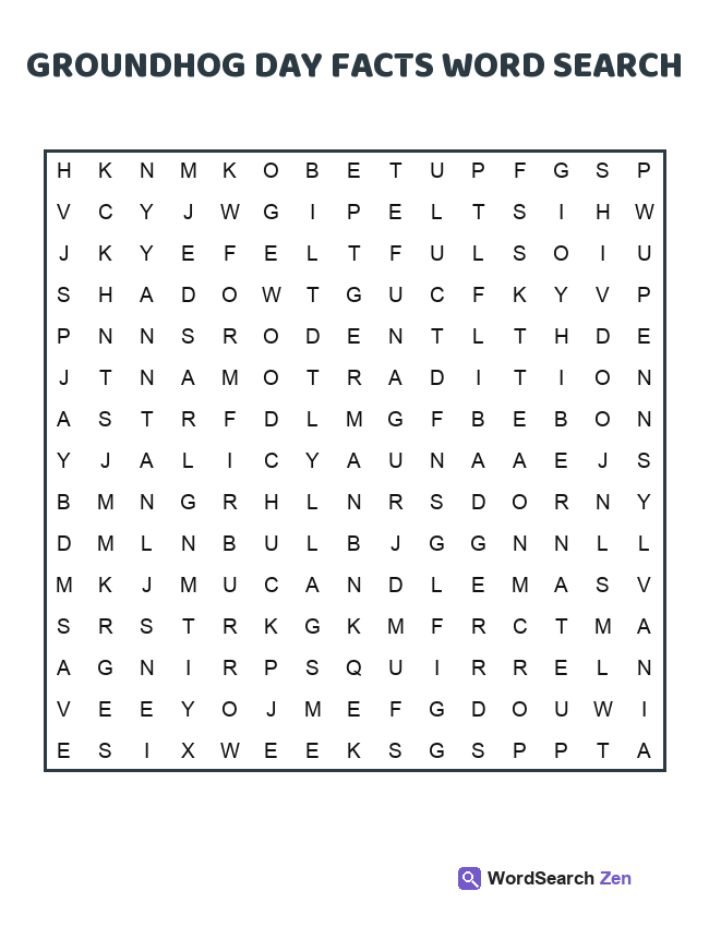 Groundhog Day Facts Word Search