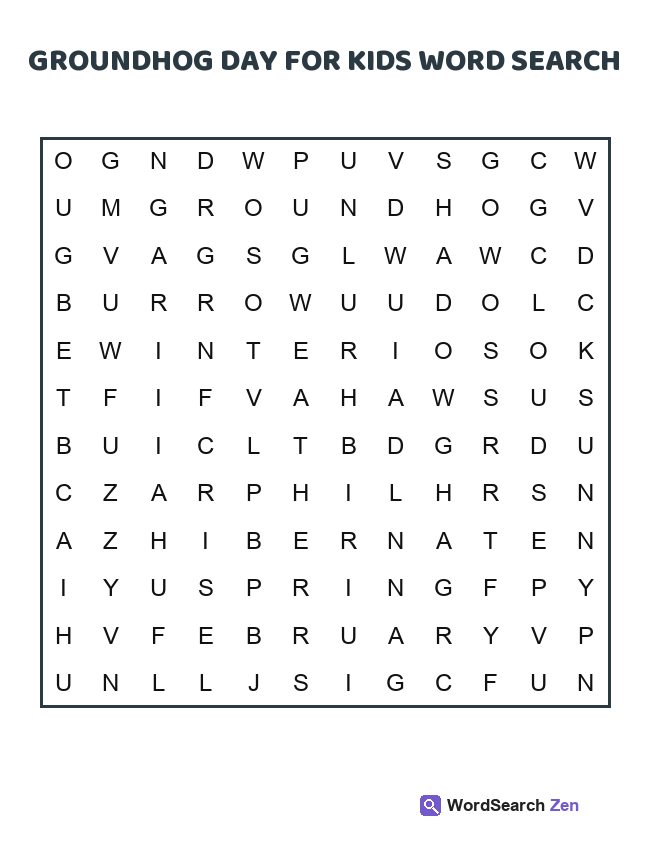 Groundhog Day For Kids Word Search