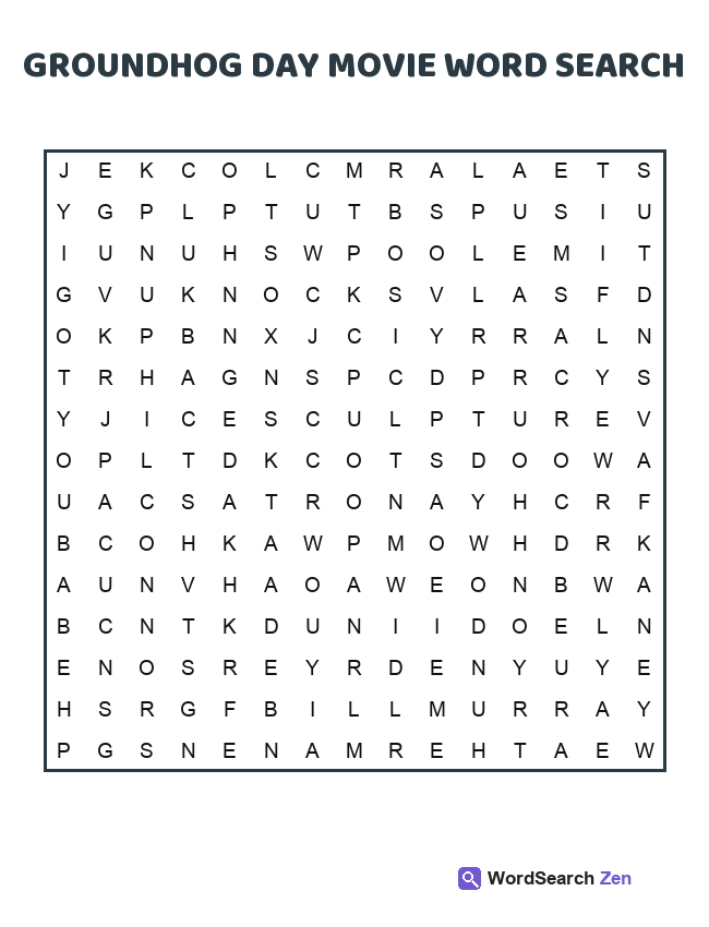 Groundhog Day Movie Word Search