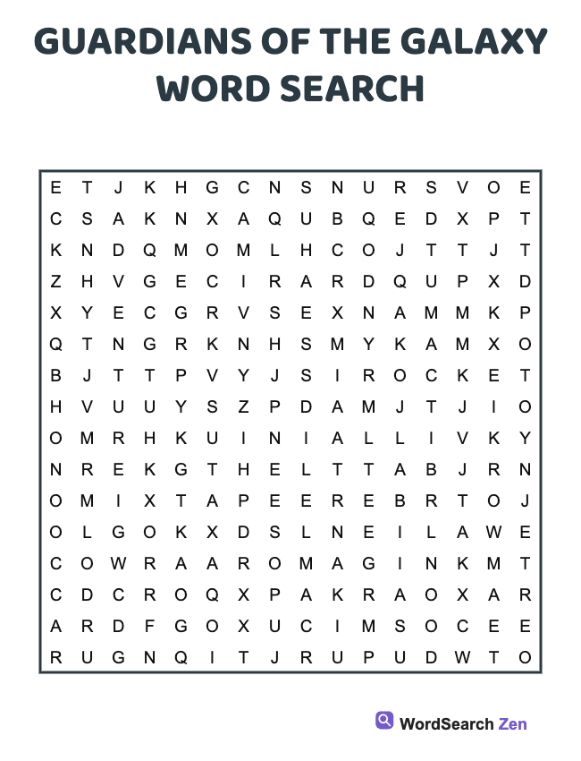 Guardians Of The Galaxy Word Search