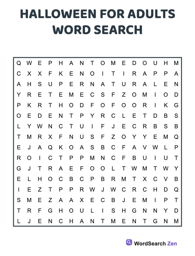 Halloween For Adults Word Search