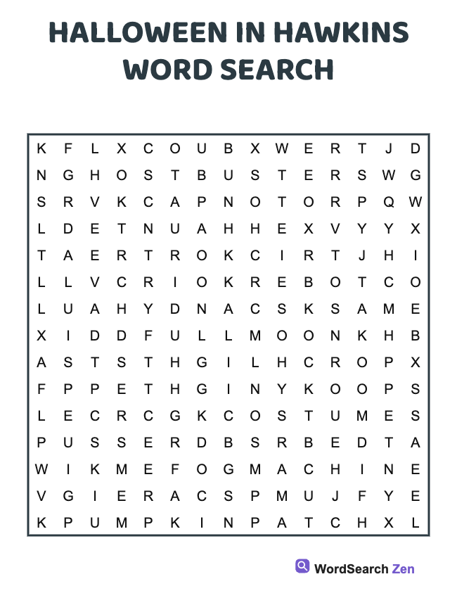 Halloween In Hawkins Word Search