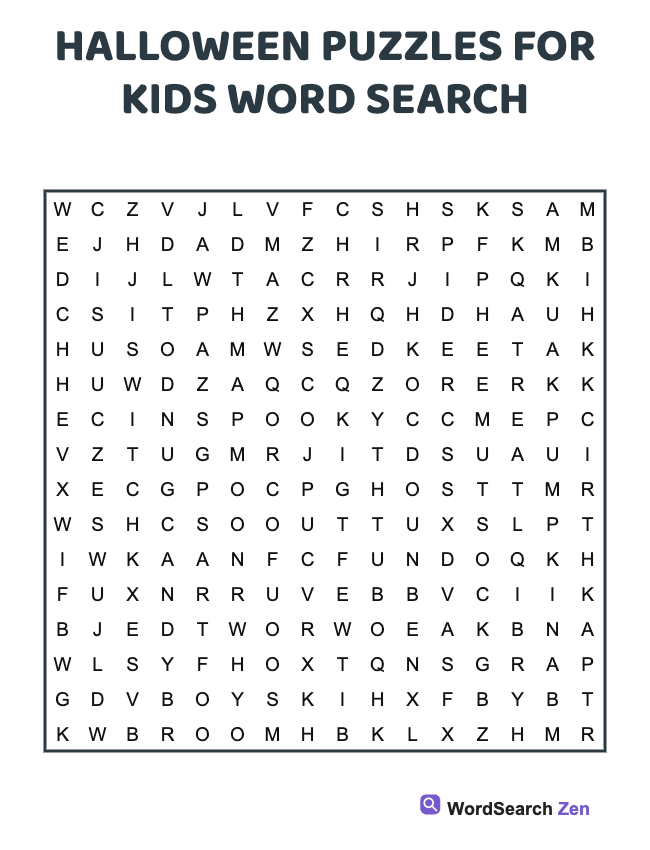 Halloween Puzzles For Kids Word Search