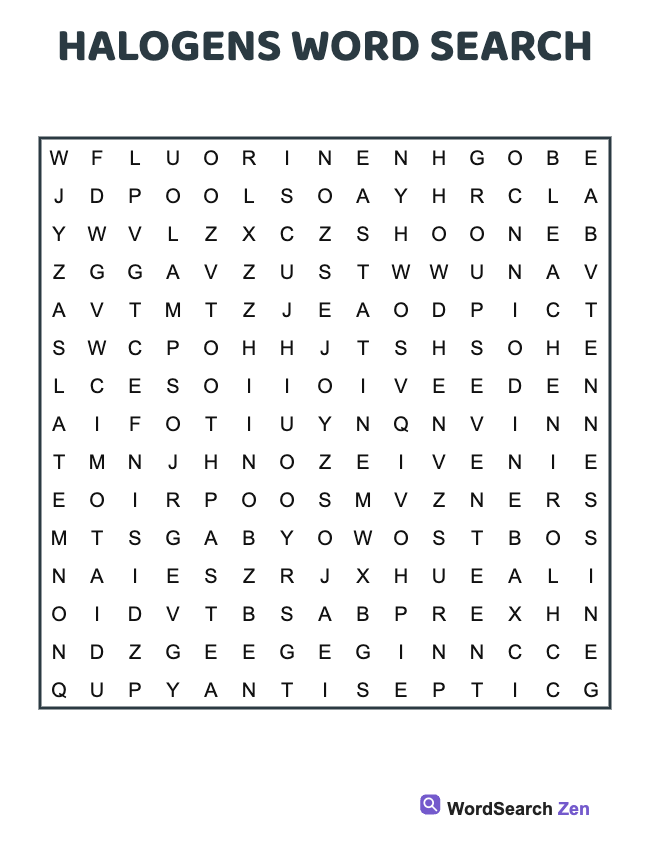Halogens Word Search