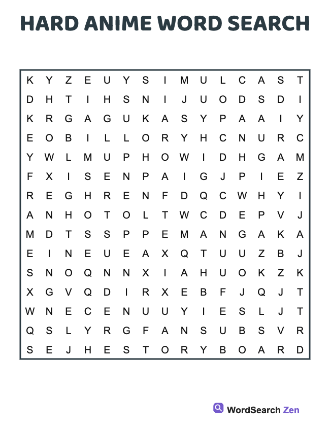 Hard Anime Word Search