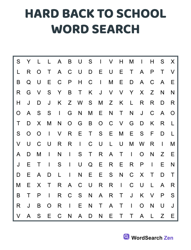 Hard Back To School Word Search