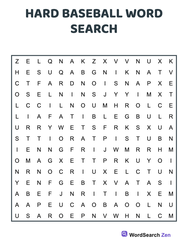 Hard Baseball Word Search