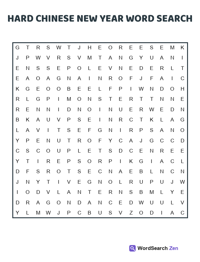 Hard Chinese New Year Word Search