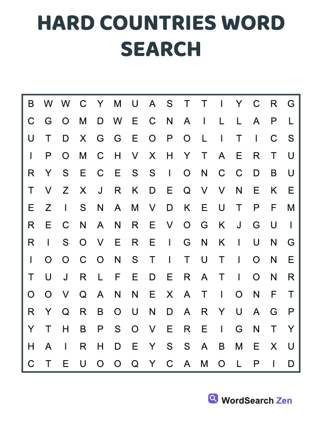 Hard Countries Word Search
