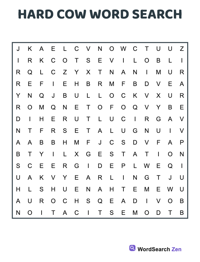 Hard Cow Word Search