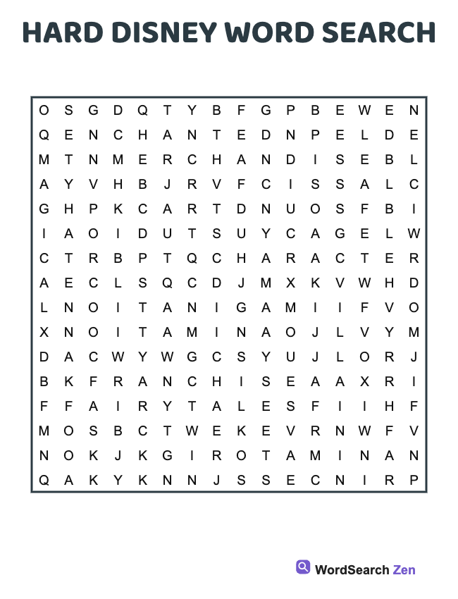 Hard Disney Word Search