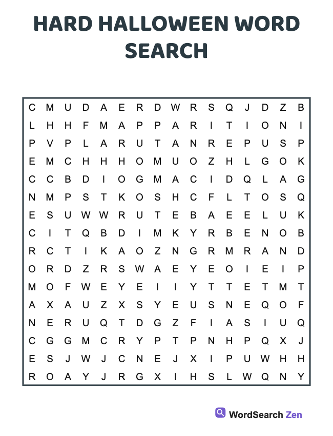Hard Halloween Word Search