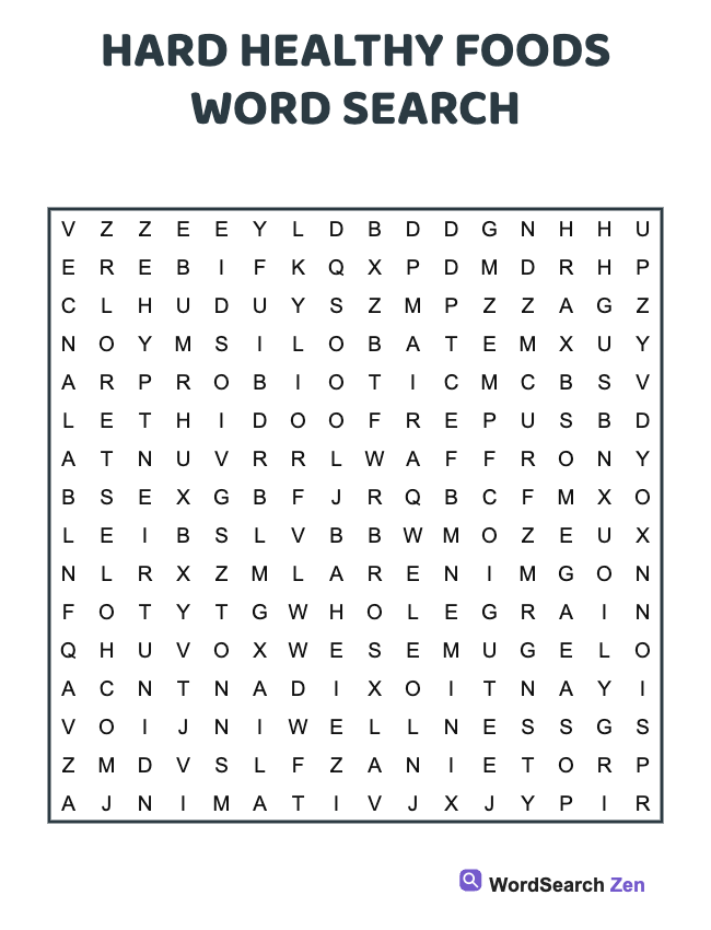 Hard Healthy Foods Word Search