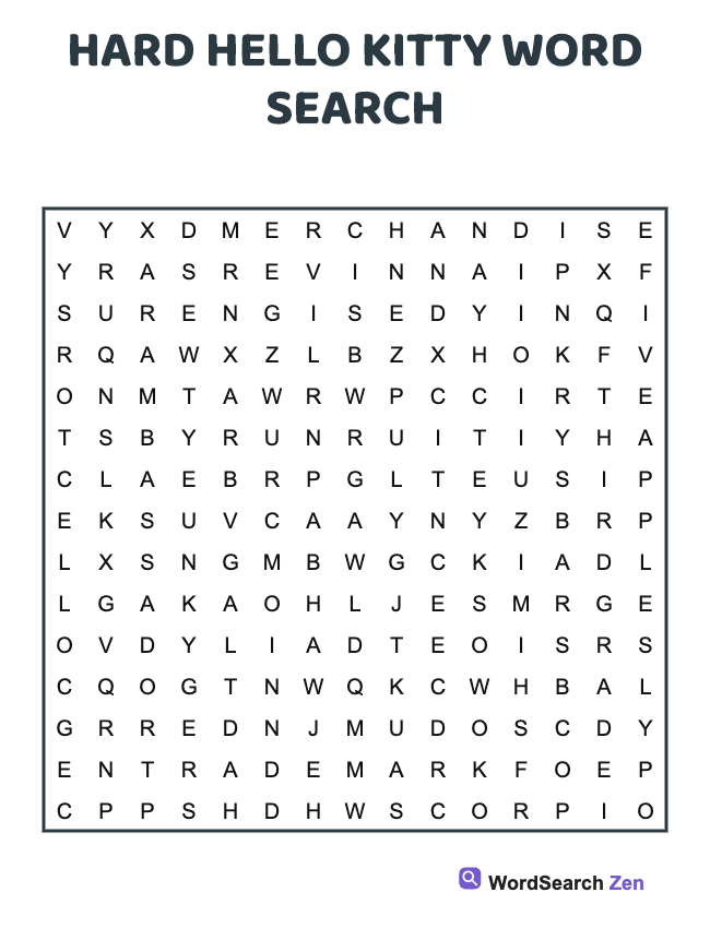 Hard Hello Kitty Word Search