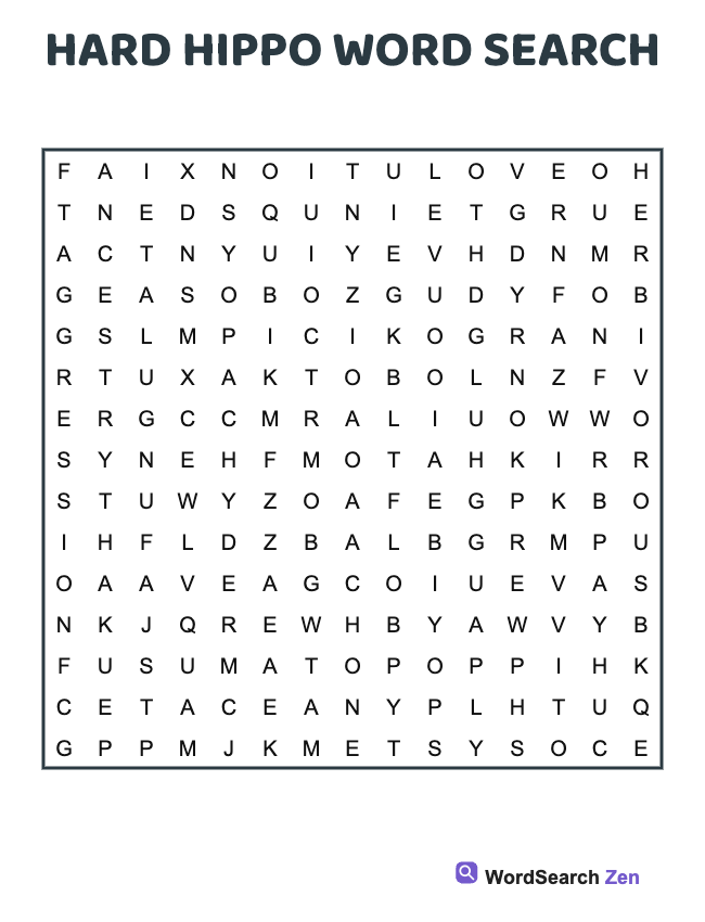 Hard Hippo Word Search