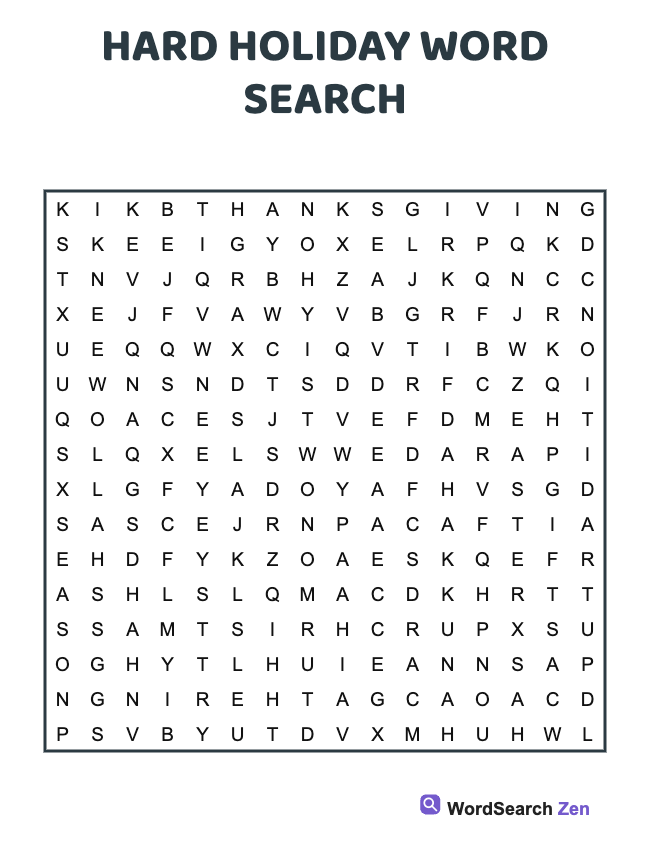 Hard Holiday Word Search