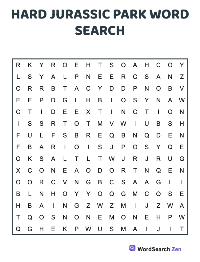 Hard Jurassic Park Word Search