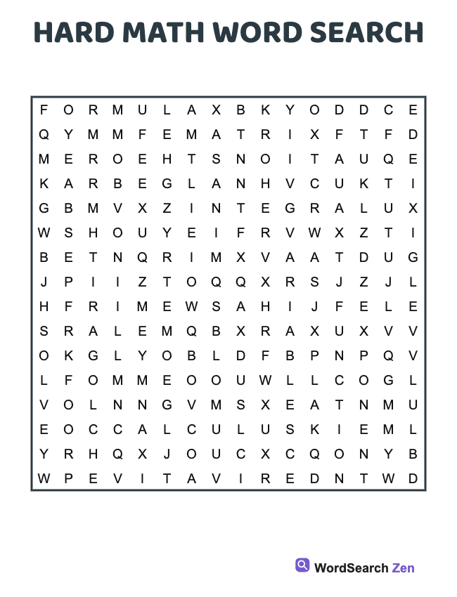 Hard Math Word Search