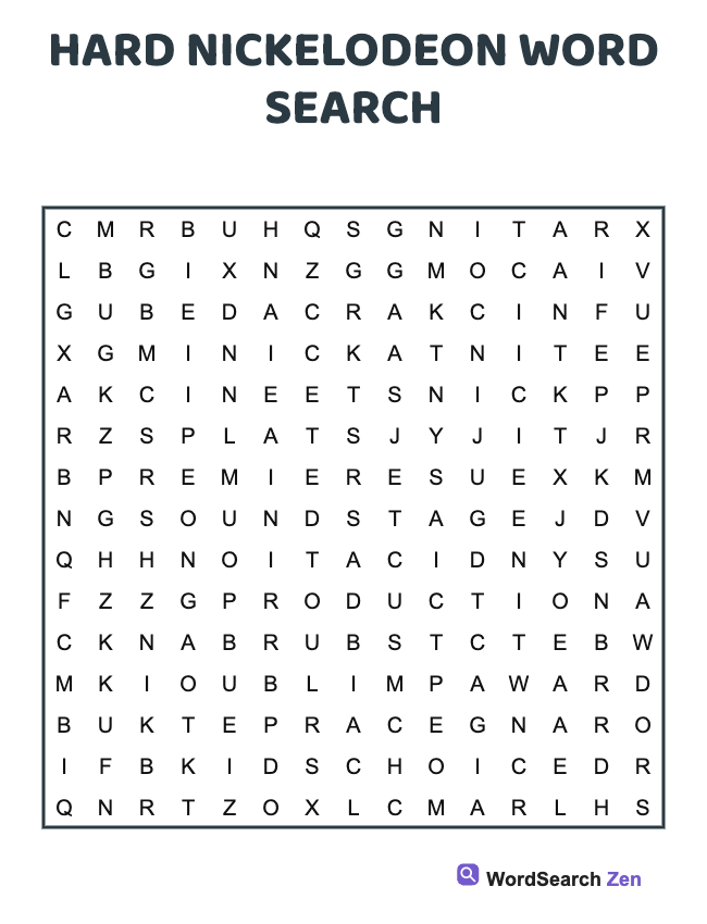 Hard Nickelodeon Word Search