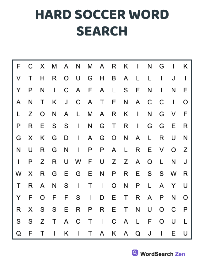 Hard Soccer Word Search
