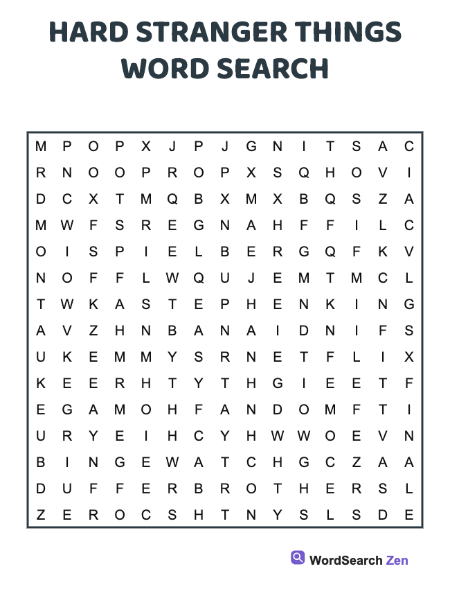 Hard Stranger Things Word Search