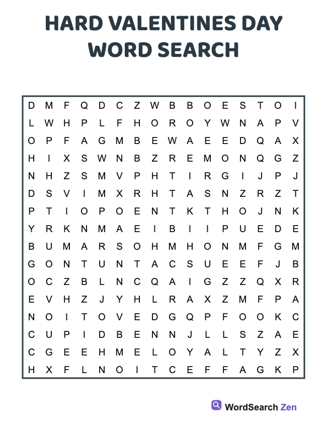 Hard Valentines Day Word Search