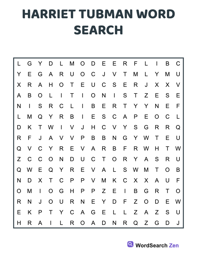Harriet Tubman Word Search