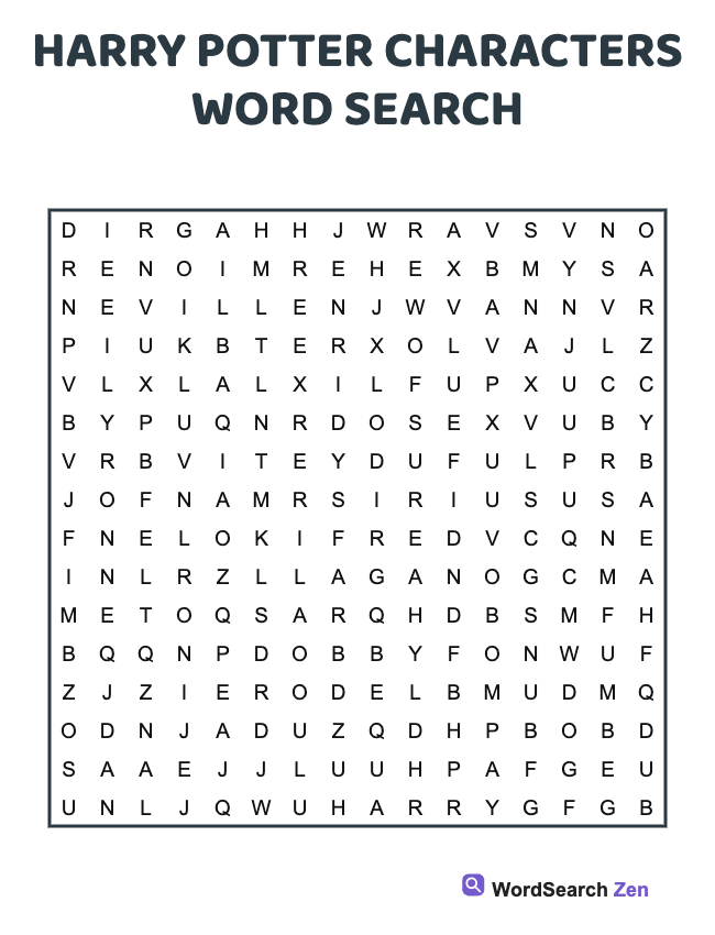 Harry Potter Characters Word Search