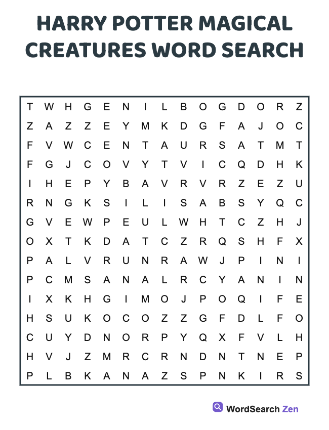 Harry Potter Magical Creatures Word Search