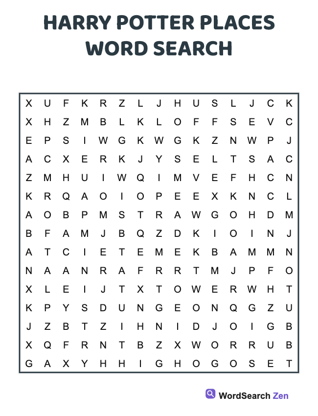 Harry Potter Places Word Search