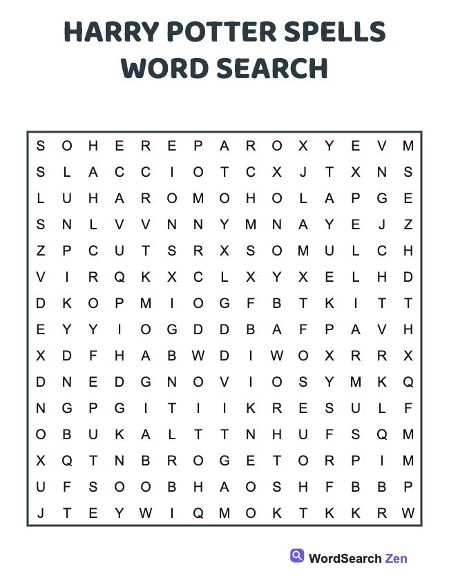 Harry Potter Spells Word Search
