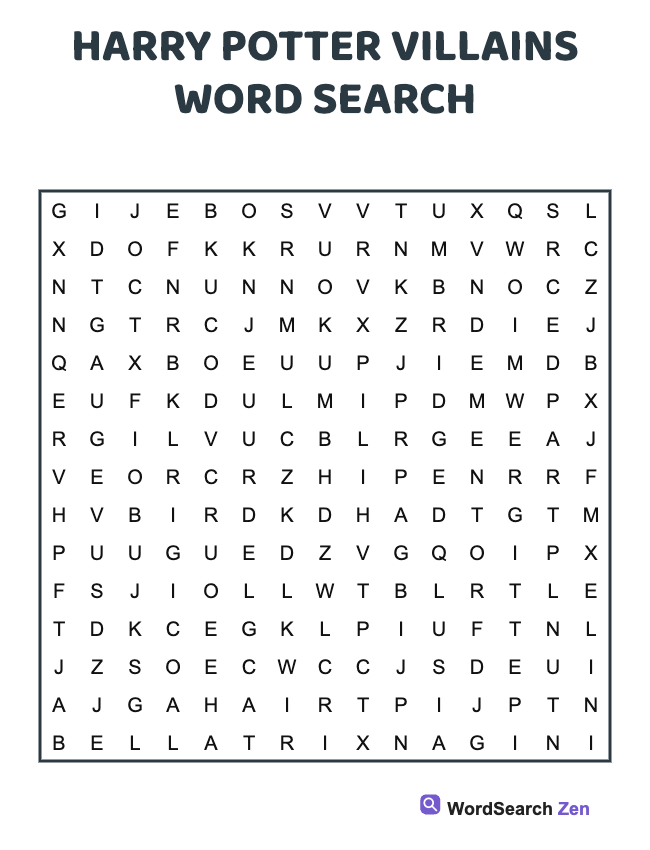 Harry Potter Villains Word Search