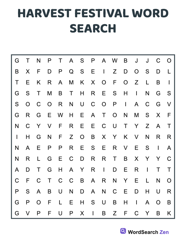 Harvest Festival Word Search