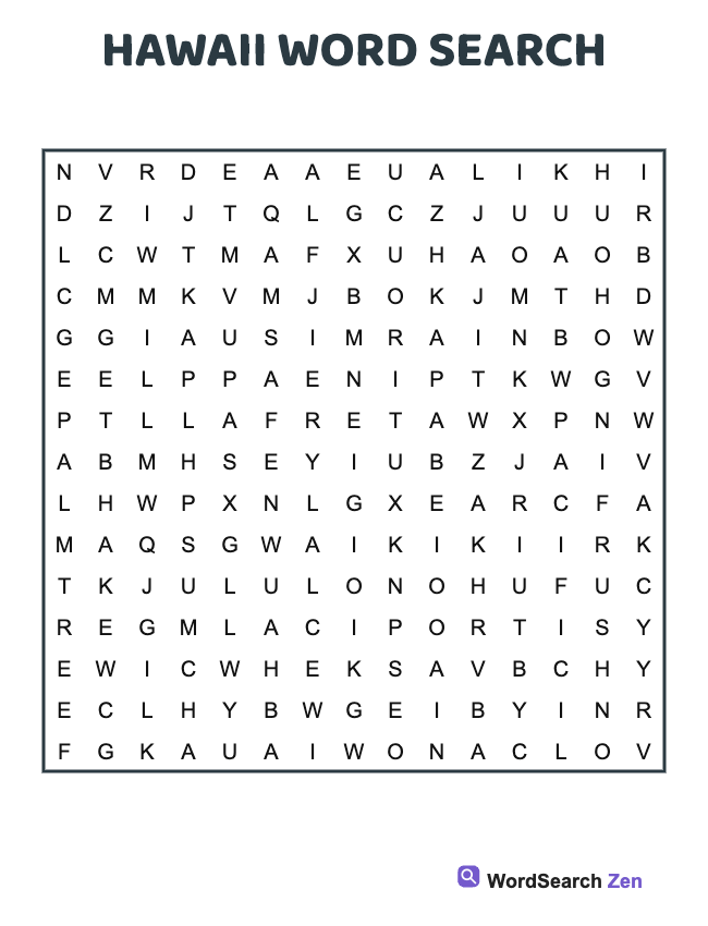 Hawaii Word Search