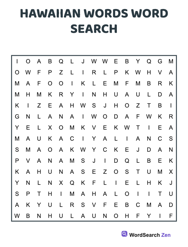 Hawaiian Words Word Search