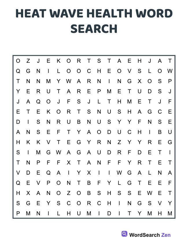 Heat Wave Health Word Search