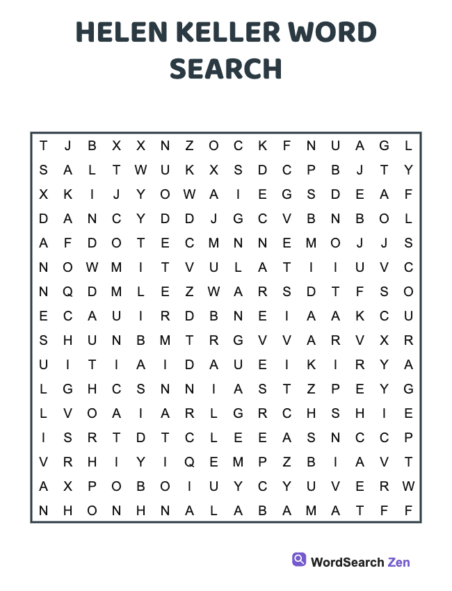 Helen Keller Word Search
