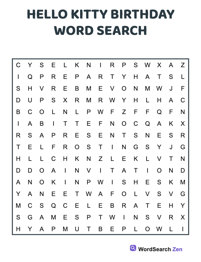 Hello Kitty Birthday Word Search