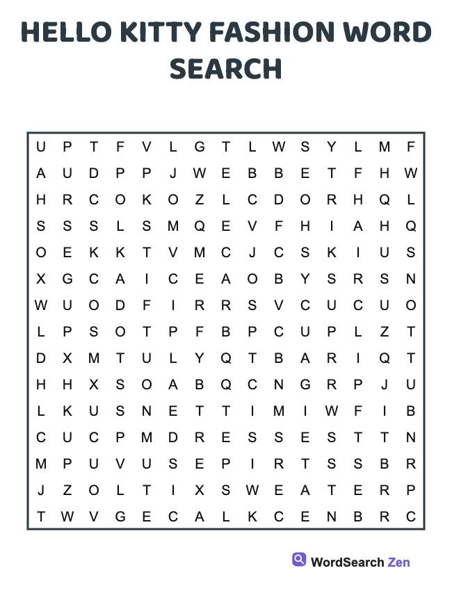 Hello Kitty Fashion Word Search