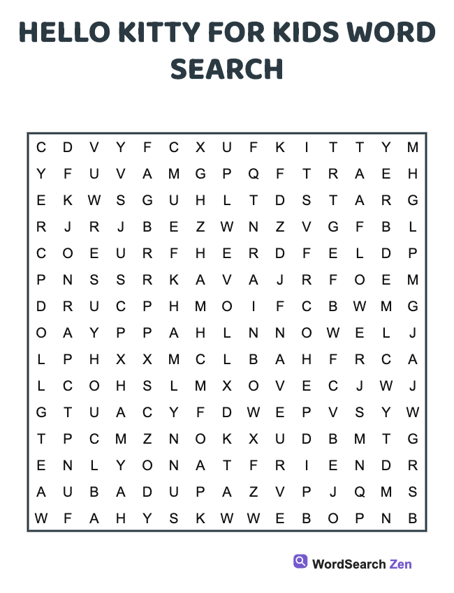 Hello Kitty For Kids Word Search