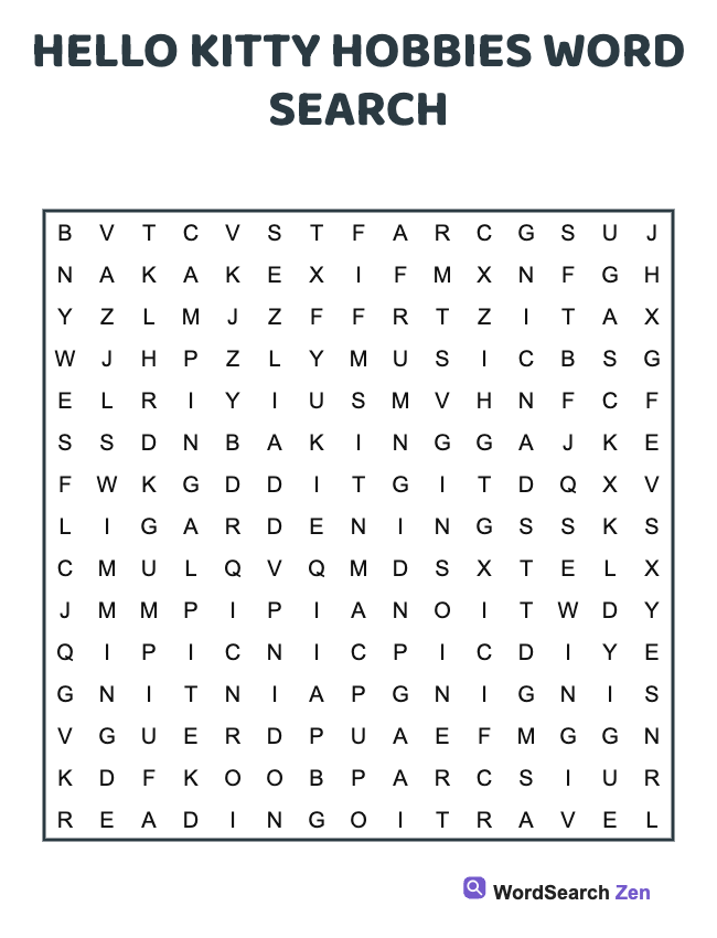 Hello Kitty Hobbies Word Search