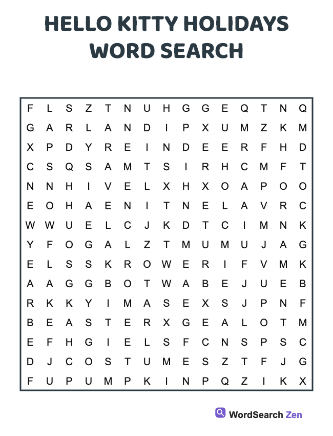 Hello Kitty Holidays Word Search
