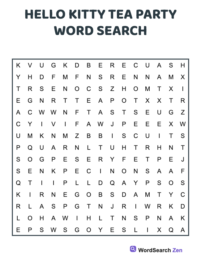 Hello Kitty Tea Party Word Search